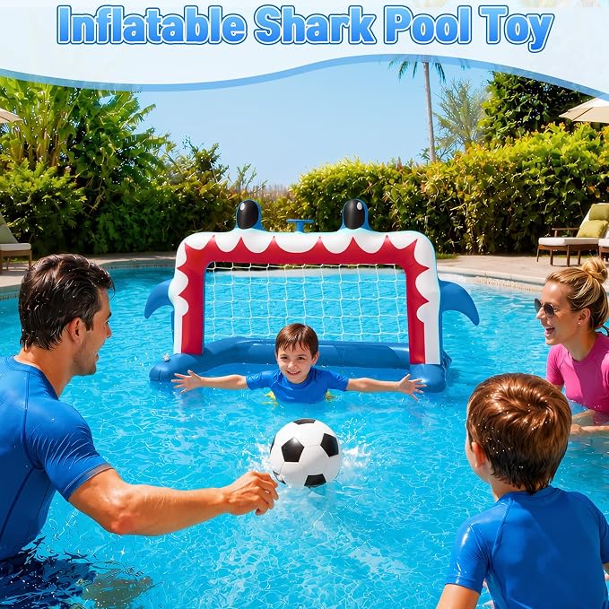 Intoypad Water Sprinkler Soccer Toys, Inflatable Shark Soccer Goal with a Soccer Ball for Backyard Pool Outdoor Play, Summer Water Games Outside Yard Pool Gifts Toys for Boys Girls Kids Ages 3-8