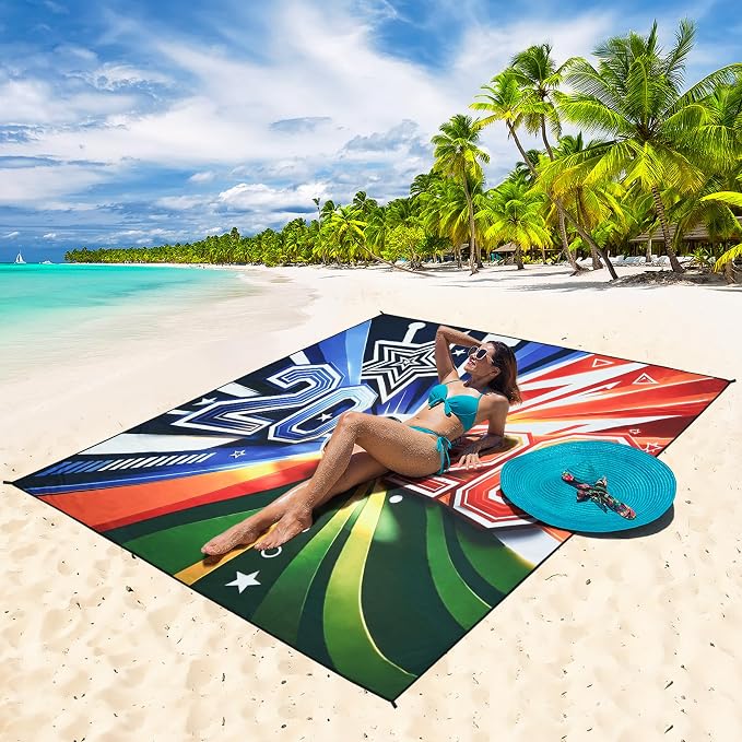 WIWIGO Beach Blanket Waterproof Sandproof Beach Mat 79" X 83"/10'x9'for 2-8 Adults Quick Drying Outdoor Picnic Mat Beach Accessories for Travel, Camping, Hiking