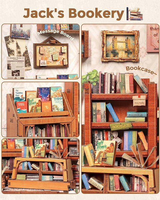 CUTEBEE Book Nook Kit - DIY Miniature House Dollhouse Kit for Adults and Teens, Booknook Tiny House Bookshelf 3D Wooden Puzzle, Gifts for Family (Jack's Bookery)
