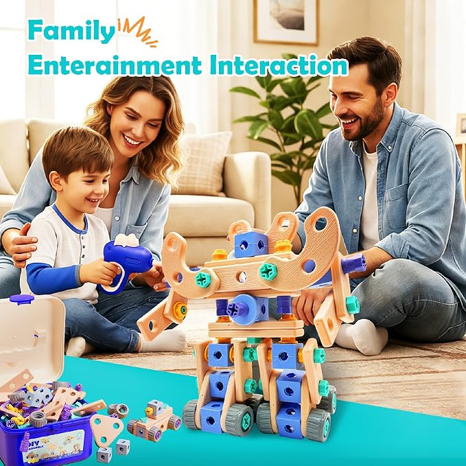 Kids STEM Building Toys For Ages 3-5 4-6 4-8 5-7 6-8 Years Old Boy Birthday Gift,101 Pcs Preschool Educational Construction Toys Tools Set With Drill,Toddler Design Drill Screw Toys (blue165)