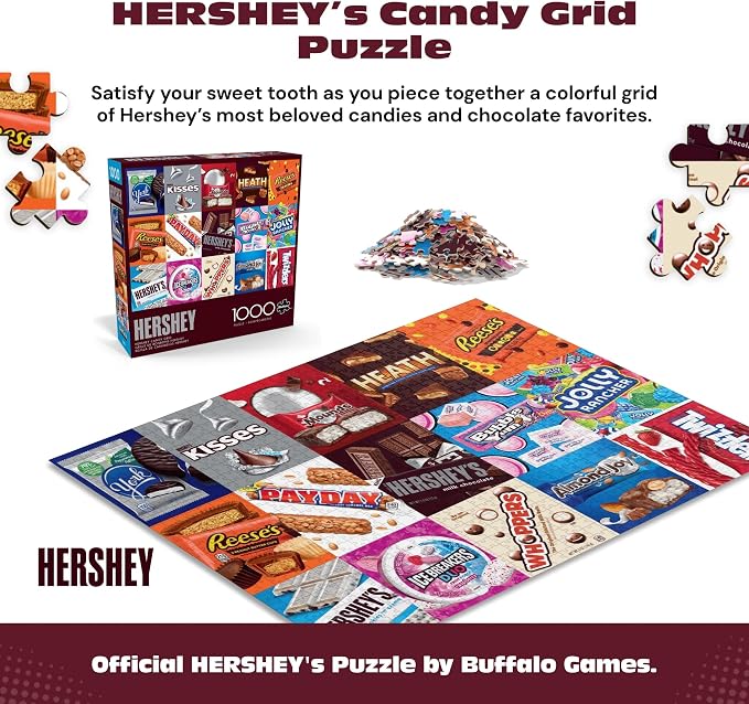 Buffalo Games Hershey Candy Grid 1000 Piece Jigsaw Puzzle for Adults – Classic Chocolate Candy Puzzle with Large Reference Poster