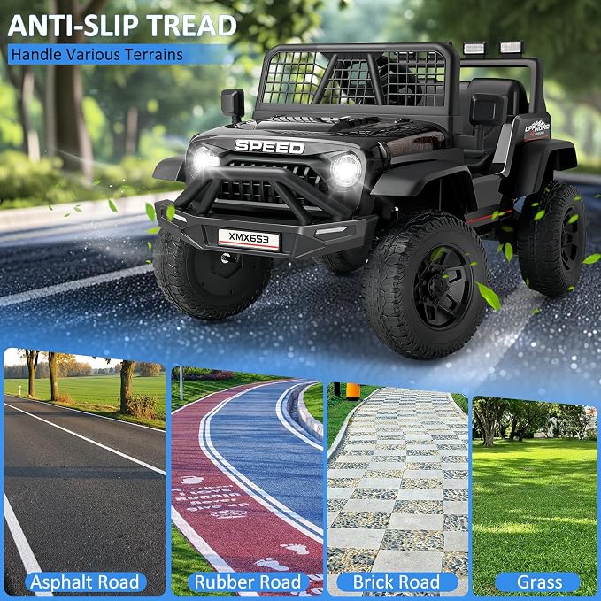 Hikole 24V Ride On Toys for Big Kids, 24V Power Wheels Truck with Remote Control, 3 Speed, Bluetooth, Music, Soft Start, Spring Suspension, LED Light, Electric Cars for Kids Boys Girls 3-5, Black