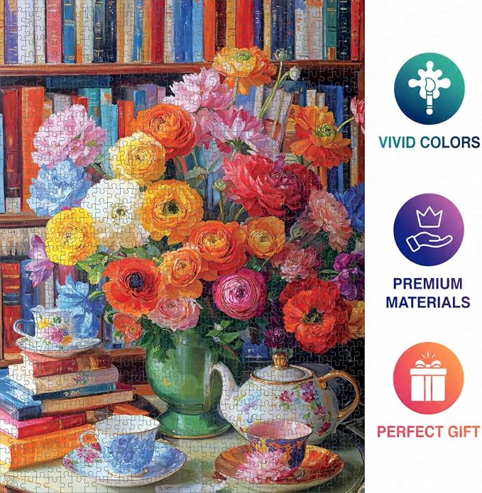 Cross & Glory - Ranunculus Rendezvous - 1000 Piece Jigsaw Puzzle for Adults | Colorful Floral Puzzle for Puzzle Lovers and Art Enthusiasts