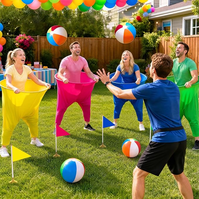 Granny Pants Yard Game Set, Oversized Pants with Bouncy Balls, Pumps & Flags, Giant Outdoor Tossing Games for Adults Family Birthday Backyard Party Team-Building Gatherings