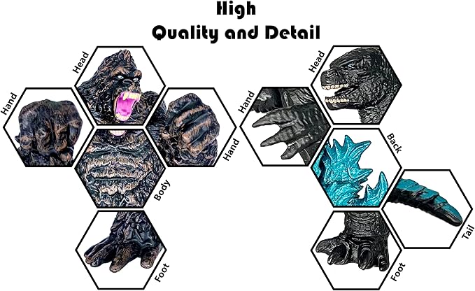 TwCare Set of 2 Monster Figure King of The Monsters vs King Kong Toys, Movable Joints Action Movie Series Soft Vinyl Toy Figures, Travel Bag