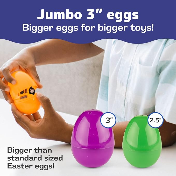 PREXTEX Set of 12 Toy Filled Easter Eggs with Pull-Back Construction Vehicles - Pre Filled Plastic Easter Eggs with Toys Inside - Large Egg Party Favors for Kids