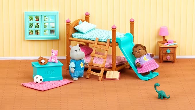 Li'l Woodzeez – Bunk Bed Bedroom Set – Adorable Animal Figurines – Dollhouse Furniture – Imaginative Play for Kids Ages 3 Years and Up – Colorful & Durable – Encourages Creative Storytelling