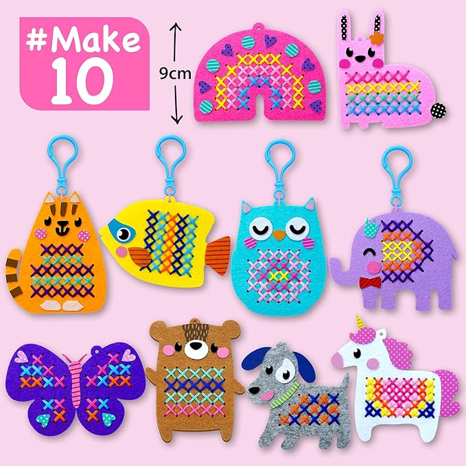 EZCRA Beginner Needlepoint Cross Stitch Kit for Kids Ages 5-8 - Easy Embroidery Starter Set with Jumbo Plastic Needles, Pre-Printed Patterns, Instructions - DIY Arts & Crafts for Girls & Boys