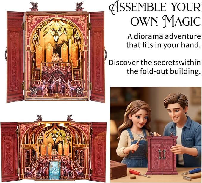 Book Nook Kit, DIY Miniature House Dollhouse Kit 3D Puzzle for Adults | Booknook Bookend Bookshelf Decor Tiny House Model Build with Hidding World, Gifts for Family and Friends