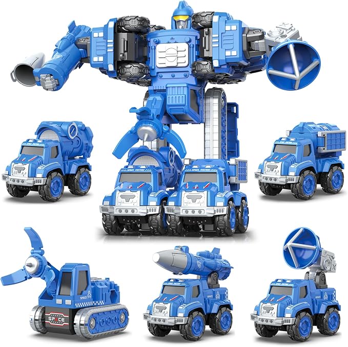Toys for 3 4 5 6 Year Old Boys– 5-in-1 Detachable Construction Vehicles Set–Transform Robot Kids Toys Cars– Easy DIY Toys for Ages 5+ – Gifts for Boys Girls Birthday Christmas Easter