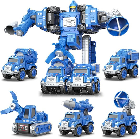 Toys for 3 4 5 6 Year Old Boys– 5-in-1 Detachable Construction Vehicles Set–Transform Robot Kids Toys Cars– Easy DIY Toys for Ages 5+ – Gifts for Boys Girls Birthday Christmas Easter