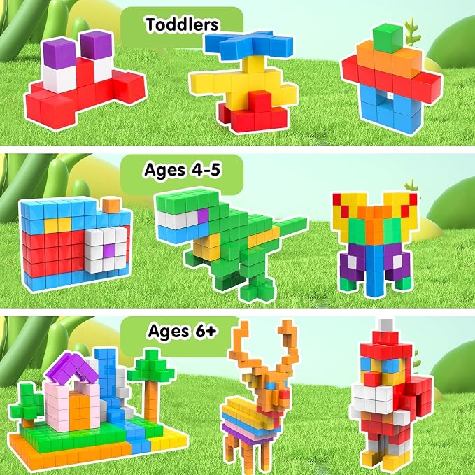 AuntyFey 32 Pcs Building Blocks Cubes Blocks for Kids, Learning Educational Stem Blocks for Kids Ages 4-8