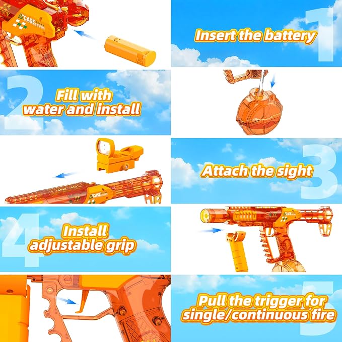 2 Pack Electric Water Guns Toy for Kids Adults, Automatic Water Gun Toys for Kids Ages 4-8 8-12, Adjustable Grip & Folding Stock, 26-32FT Long Range, Summer Pool Outdoor Beach Water Toy for Boys Girls