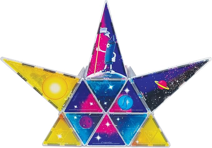 CreateOn Crayola Magnetic Tiles, Building Set for Kids, Magnetic Blocks, Travel Toys, Classroom Sensory Toys, STEM & Montessori Tools for Boys & Girls Ages 3+, 24-Piece Set (Cosmic)