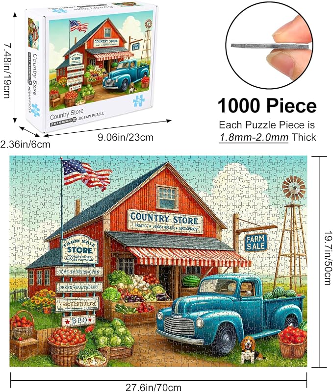 Rocorose 1000 Pieces Puzzle for Adults Country Store Challenging Fruit and Vegetable Truck Autumn Jigsaw Puzzle Perfect for Family Game, Every Piece is Unique