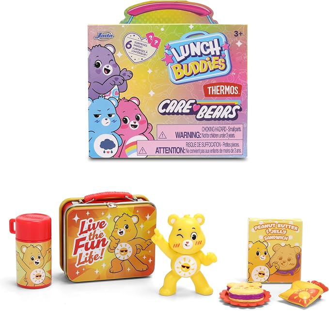 Jada Lunch Buddies – Collectible Mini Tin with Thermos, Figure & Food Accessories – 2-Inch Care Bears Toy – Care Bears & Friends – for Kids Ages 5+ (One Piece, Styles May Vary)