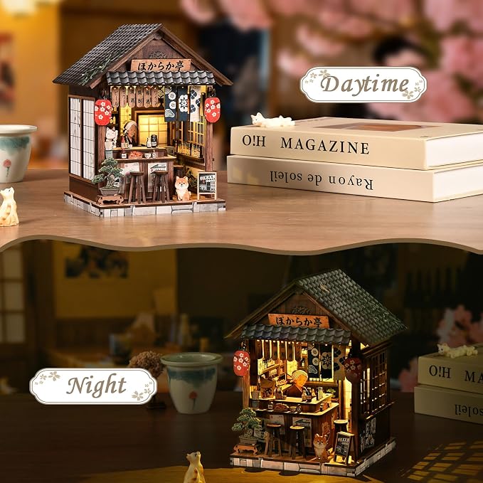 Book Nook Japan(Yiran Izakaya) Booknook Dollhouse Model, Decorative Bookshelf Display & Home Decor, 3D Wooden Puzzles Book Corner, DIY Miniature House Set