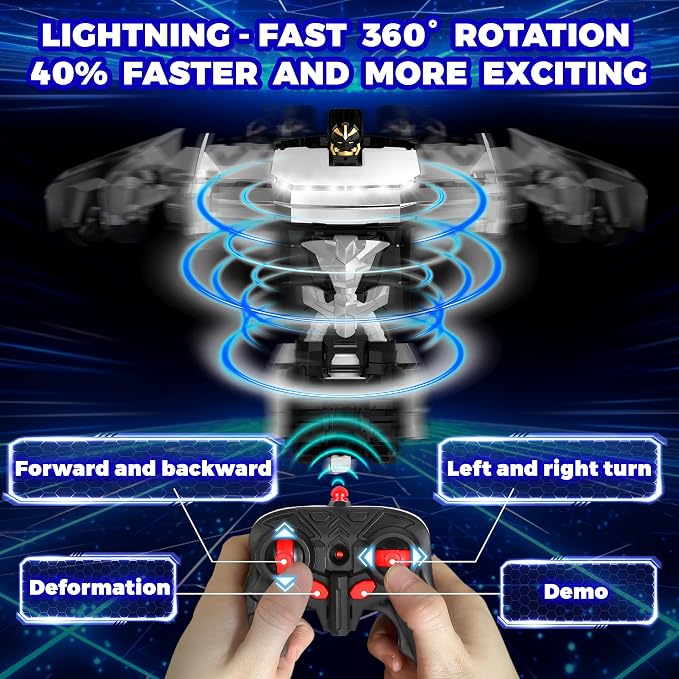 Transform RC Cyber Pickup Truck Cars Robot Toy for Kids, 2.4GHz Remote Control Car with One-Button Deformation 360° Rotation LED Lights Birthday Gifts for Boys Age 4-7-8-12（1:18 Scale）