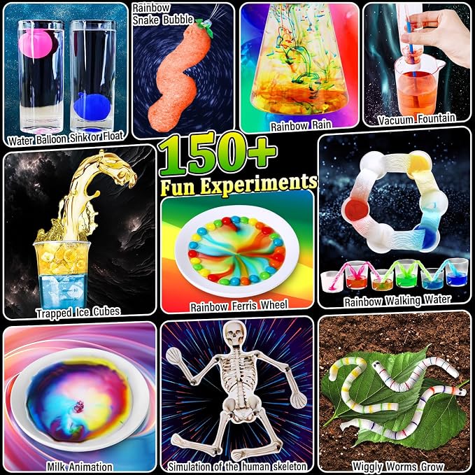 PATIFEED 150 Experiments Science Kit for Kids, Chemistry Set, Scientific Christmas Birthday Toys Gifts Ideas for Boys Girls, Break Geodes, Volcano,S.T.E.M Learning Projects