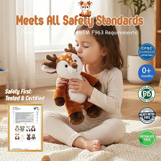 Stuffed Animal Plush Toy Soft Plushie Cuddly Deer Cute Plush Toy for Kids Toddlers Boys Girls Birthday Christmas Nursery Decor Party Favors