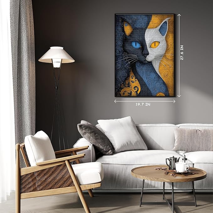 PICKFORU Cat Puzzles for Adults 1000 Pieces, Animal Abstract Yingyang Fantasy Cat Jigsaw Puzzle, Unique Art Mysterious Kitty Challenge Puzzle