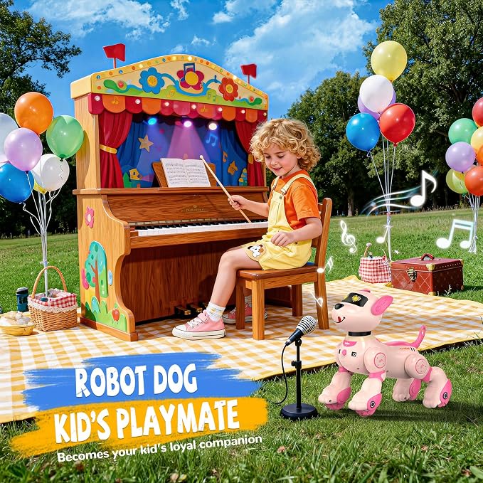 anysun Robot Dog Toy for Kids, Programmable Remote Control Robot Puppy with Follow Up & Touch Sensors, Dancing & Singing, Smart Stunt Robot Pet, Interactive Robotic Dog for Kids (Pink)