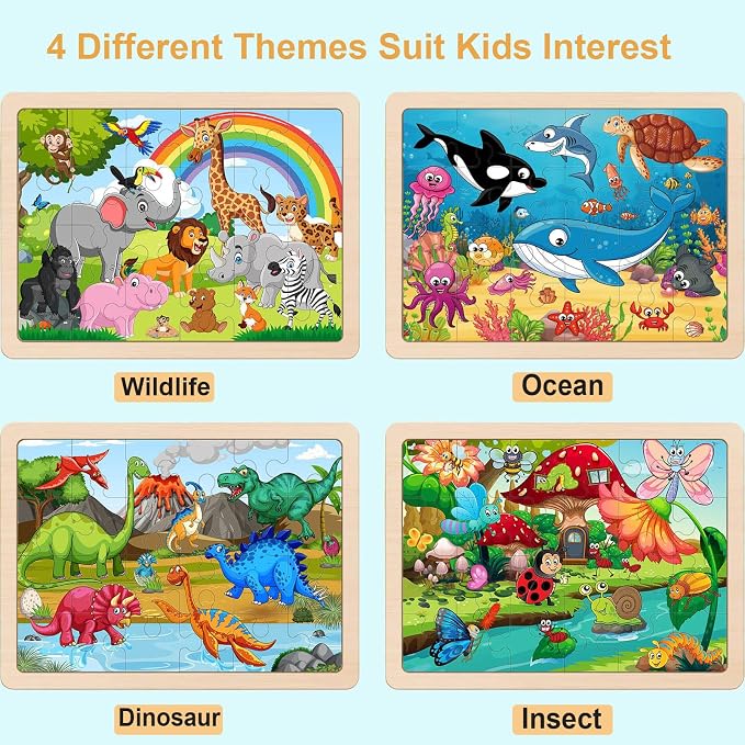 Wooden Puzzles for Kids Ages 4-6, 24 Piece Animals Puzzles for Toddlers,Jigsaw Puzzles for Kids Ages 3-5, Preschool Educational Puzzles Board Toys Gifts for Boys and Girls 3 4 5 6 Years Old