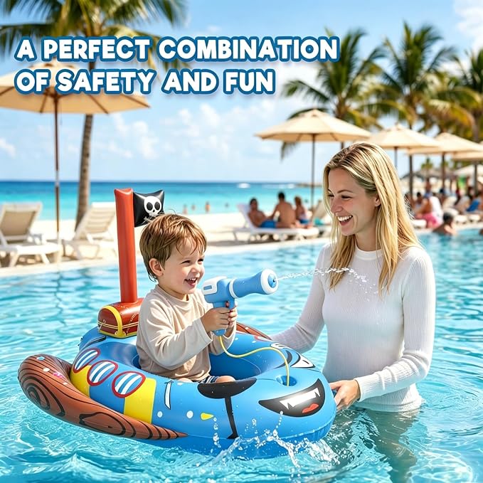 Kids Pool Floats with Water Gun, Toddler Inflatable Pool Toys for Kids Age 3-8 Years Old, Summer Outdoor Water, Beach, Swimming Pool Toys Gift for Boys and Girls