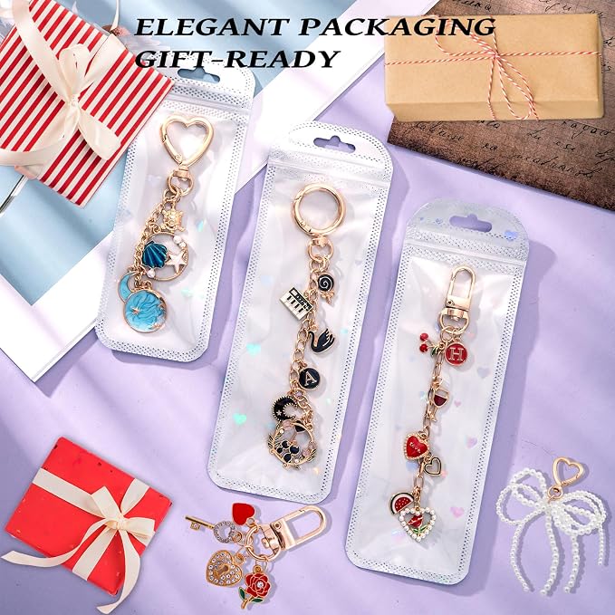 Wurosi 544Pcs Charms Lip Gloss Keychain Making Kit, Bag Charm Kits with Key Chain Hooks, Charms, Chains, Jump Rings, Lobster Clasps, Plier, Gift Bags & Tools, DIY Craft Supplies
