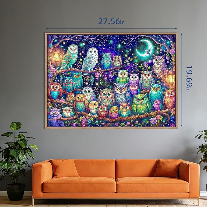 Moonlit Owls Puzzles for Adults 1000 Pieces,Impossible Challenging Jigsaw Puzzles for Adults,Mystical Night Forest Wildlife,Serene Moonlight Wall Art Decor, Stress Relief Gifts for Nature Lovers