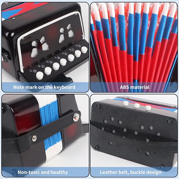 Horse Kids Accordion, 10 Keys Button Control Kid Accordions Musical Instruments for Child Children Toddlers Beginners Accordian Lightweight 7 key 3 Bass Mini Acordeón Toy Acordeones Para Miños Black