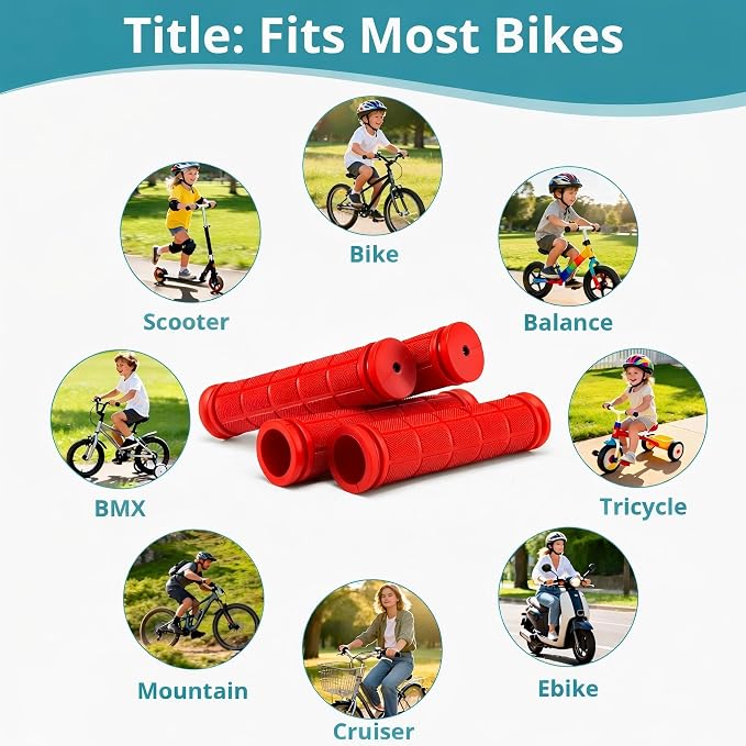 CHUNZEXI 4 PCS Bike Handlebar Grips, Rubber Bicycle Bar Grips Replacement, Non-Slip Handle Grips for Kids Bikes, Scooters, BMX, Mountain & Cruiser Bikes