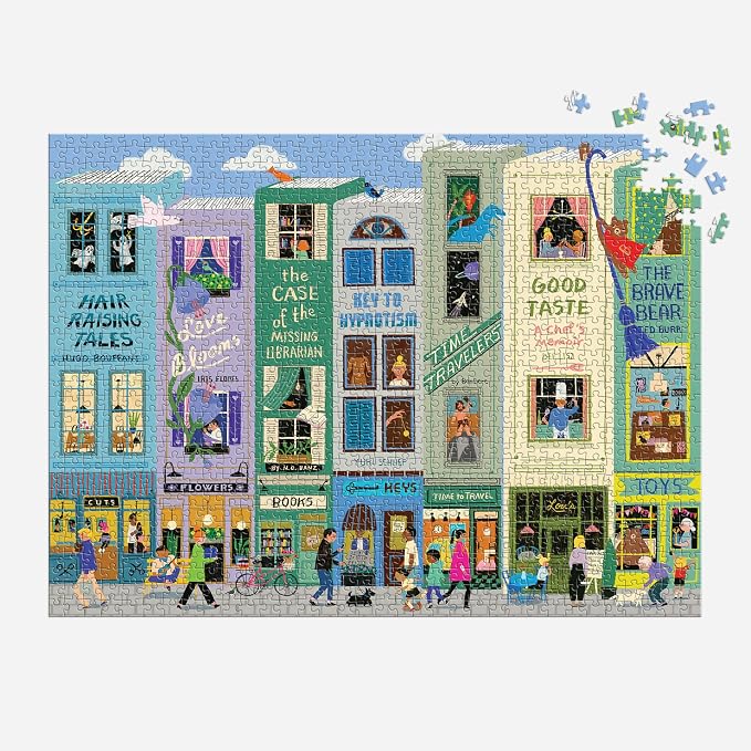 Galison Main Street Books – 1000 Piece Jigsaw Puzzle Featuring Beautiful Artwork of A Book Themed Neighborhood