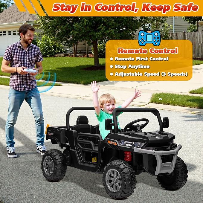 Joyracer 4WD 24 Volt Ride on Toys, 800W Ride on Truck for Kids, 2 Seater Power Car Wheels w/Dump Bed & Shovel, Ride on UTV w/Remote Control, Bluetooth, LED Lights, Black