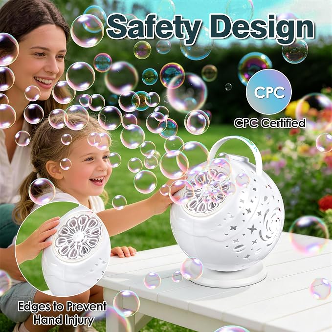Rechargeable Galaxy Bubble Machine for Kids, 90°/360° Rotating Bubble Maker with Remote Control, 7-Color LED Light,Type-C Bubble Blower for Birthday Party, Wedding, Outdoor Play (Globe)
