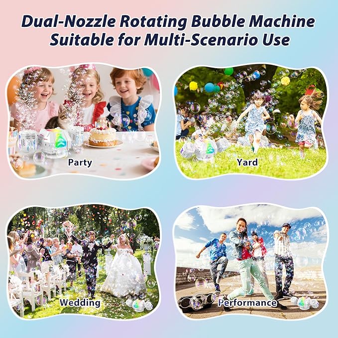 2026 RC Bubble Machine with RGB Lights, 360° Auto Rotation Bubbles Toy, Rechargeable Battery, Bubble Blower Maker for Kids, Parties, Birthday Gift, Weddings, Indoor Outdoor Activity, 30k+ Bubbles/Min