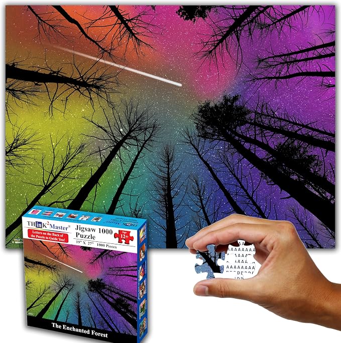 Think2Master Hard Impossible Challenging The Enchanted Forest 1000 Pieces Large Format Jigsaw Puzzle for Kids 13+, Teens, Adults & Families. Beautiful Vibrant Gradient Artwork Size: 26.8” X 18.9”