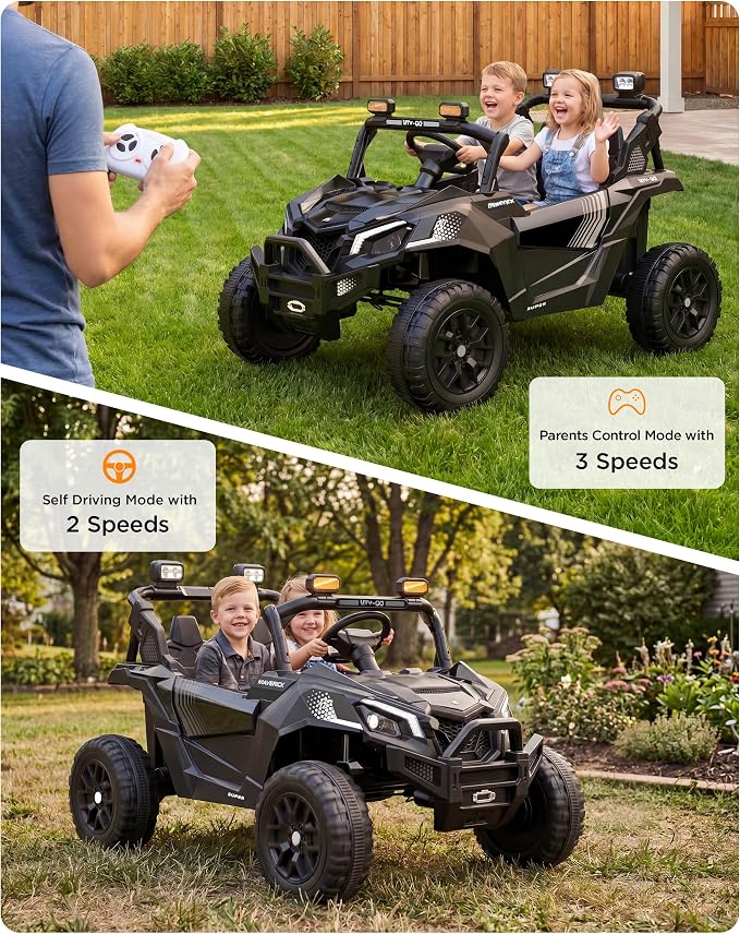 Firstness 24V Remote Control Ride on Cars for Kids 800W Toddler Electric Car Two Seater Ride on Toys with LED Lights, Music, 3 Speed Mode, Electric Vehicle Ride On Truck Car for Kids Ages 3-8, Black