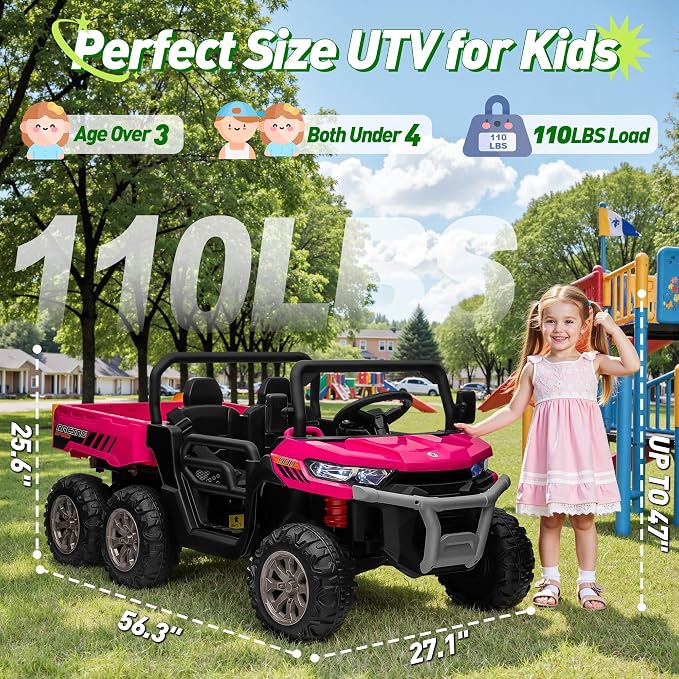 24V Ride on Dump Truck, XL 2 Seater Ride on Cars with Remote Control, 4x200W Powerful Motors, 6-Wheel Suspensions, Electric Dump Bed, Shovel, Kids UTV for Boy Girl