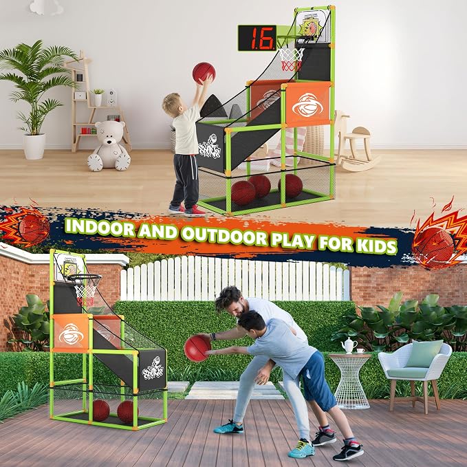 Arcade Basketball Game Set with Electronic Scoreboard&LED Light: Boy Toys Basketball Hoop Indoor Outdoor with 4 Balls & Air Pump Sports Carnival Games Christmas Birthday Gifts for Kids 3-12 Years Old