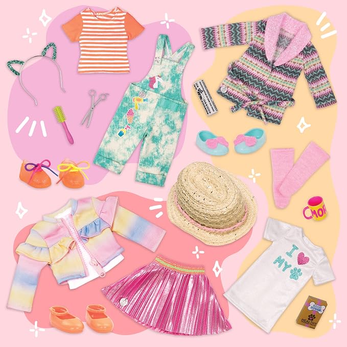 Glitter Girls – 14-Inch Doll Outfit Bundle – 3 Fashion Outfits – Rainbow Jacket, Cat – Ears, Sweater Dress – Clothes & Accessories – Fashion Pack – 3+ Years