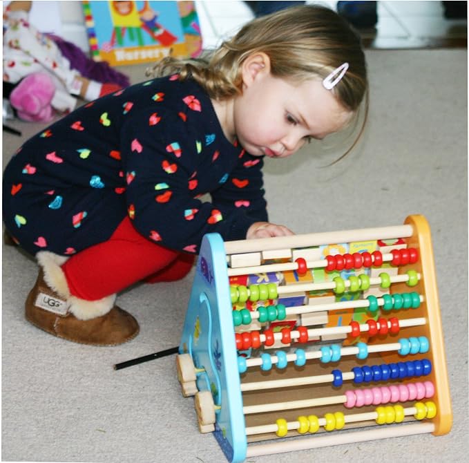 TOWO Wooden Activity Centre Triangle Toys - flip Flop Alphabet Blocks Abacus Clock - Activity Cube for Toddlers 5 in 1- for Babies Montessori Learning-Wooden Toys for 1 Year Old