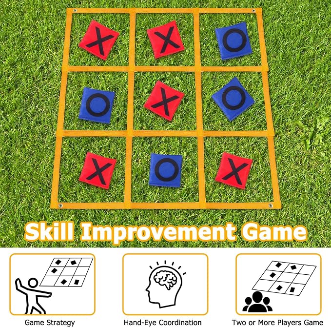 Tic Tac Toe Game - 4ft x 4ft Outdoor Yard Giant Tic Tac Toe for Backyard, Camping, Lawn, Portable No Assembly Outdoor Bean Bag Toss Game for Family and Kids