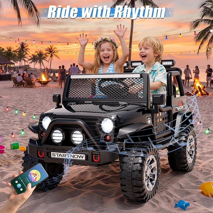 24V 4WD Ride on Truck Car w/800W Motors, 2 Seater, Remote Control, Gift Flower, 3 Speeds, Pop Music, Power 4 Wheels, 24 Volt Ride on Toy Cars for Big Kids Boys Girls, Black