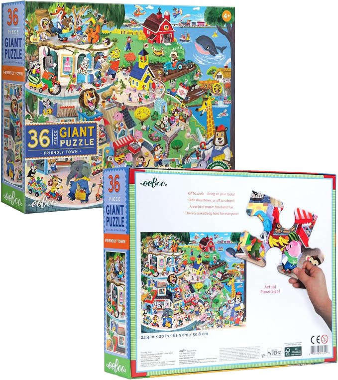 eeBoo 36 Piece Giant Floor Puzzle - Friendly Town Children's Puzzle Community Themed, Large Pieces for Small Hands to Develop Motor Skills