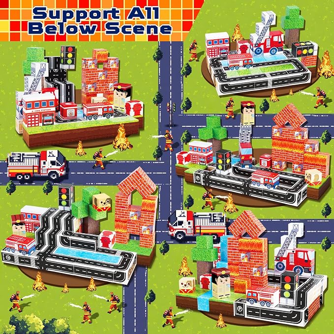 Goody King Magnetic Blocks|100PCS Fire Truck Magnetic Building Cube Game,Constructions Toys for Boys & Girls Age 3-4,5-8 9 10,STEM Montessori Stacking Toy,Sensory Tiles Building Birthday for Toddlers