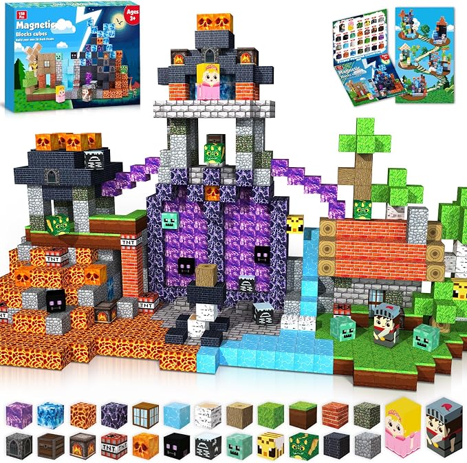 GraceDuck Magnetic Blocks - 150 PCS Build Dark Hell Forest Castle - Magnetic Toys for Montessori Toddler Easter Christmas Birthday Gifts - STEM Sensory Toys for 3 4 5 6 7 8 9 10 Year Old Boys & Girls