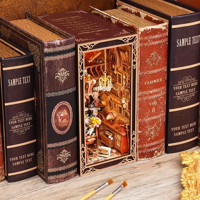 MiniCity Book Nook Kit, DIY Miniature Dollhouse Booknook Kit, 3D Wooden Puzzle Bookend Bookshelf Insert Decor with LED Light for Teens and Adults, Painter's Day at Dusk