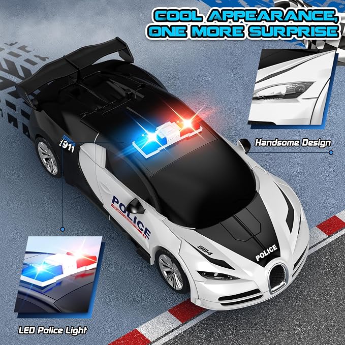 Remote Control Car, One-Click Becoming Robot Transforming Toys Car for Boys, Smooth Deformation, Demo Mode, 360° Rotation, Easy to Use, 2.4GHZ, LED Light, RC Cars for Christmas, Kids, White
