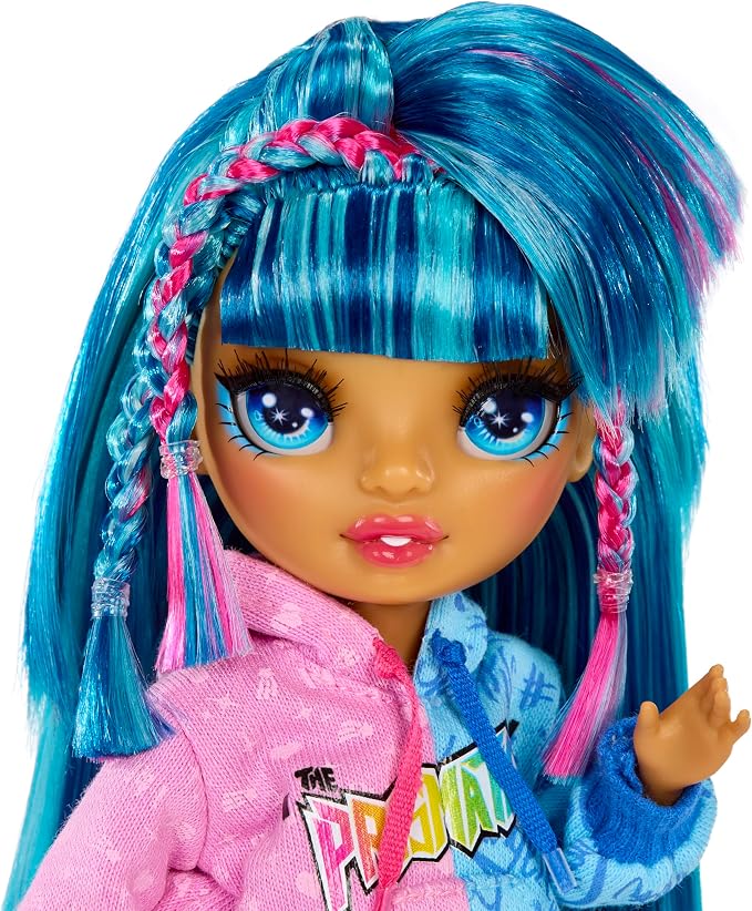 Rainbow High Jr High Rock Band - Skyler, Blue 9” Fashion Doll with Microphone Plus Stand and Amp, Customize with Stickers, Posable, Great Toy Gift for Kids Ages 4+